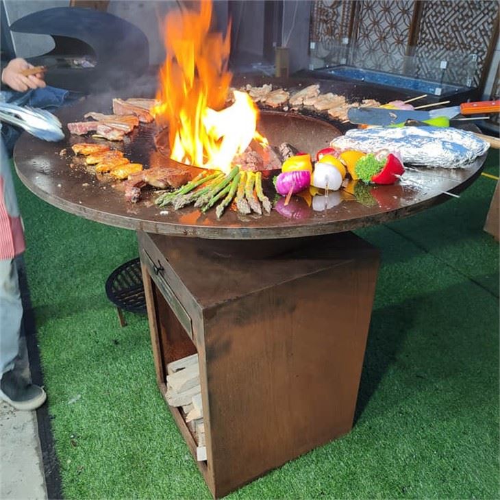 Outdoor Corten Steel Fire Pit BBQ Smoker Cooking Grill