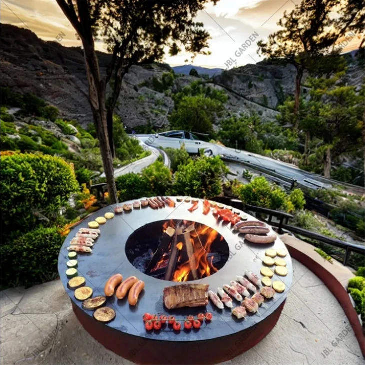 Round Barbecue Made Of Corten Steel